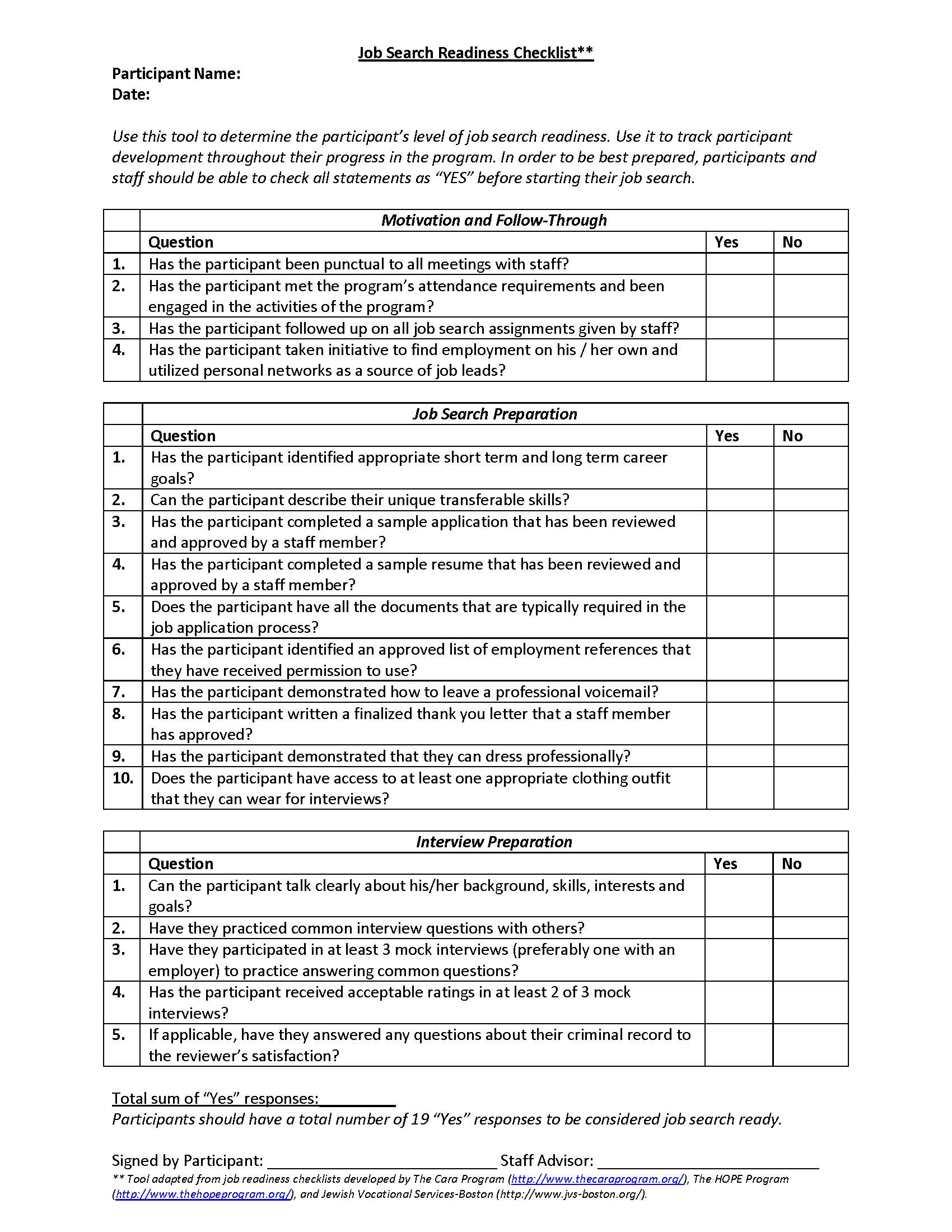 Work Readiness & Job Search Worksheets