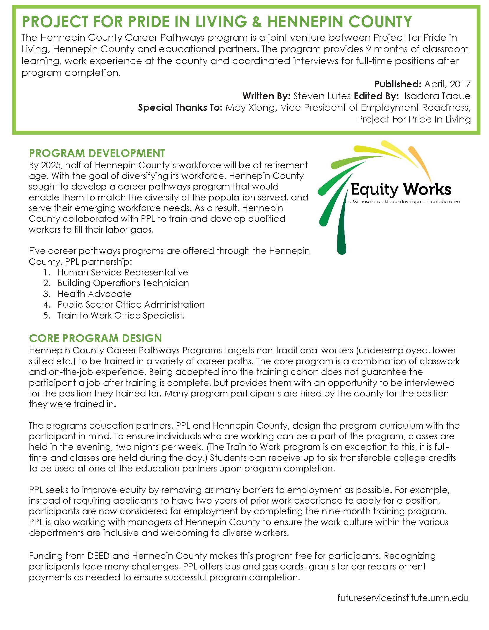 Project for Pride in Living & Hennepin County Brief