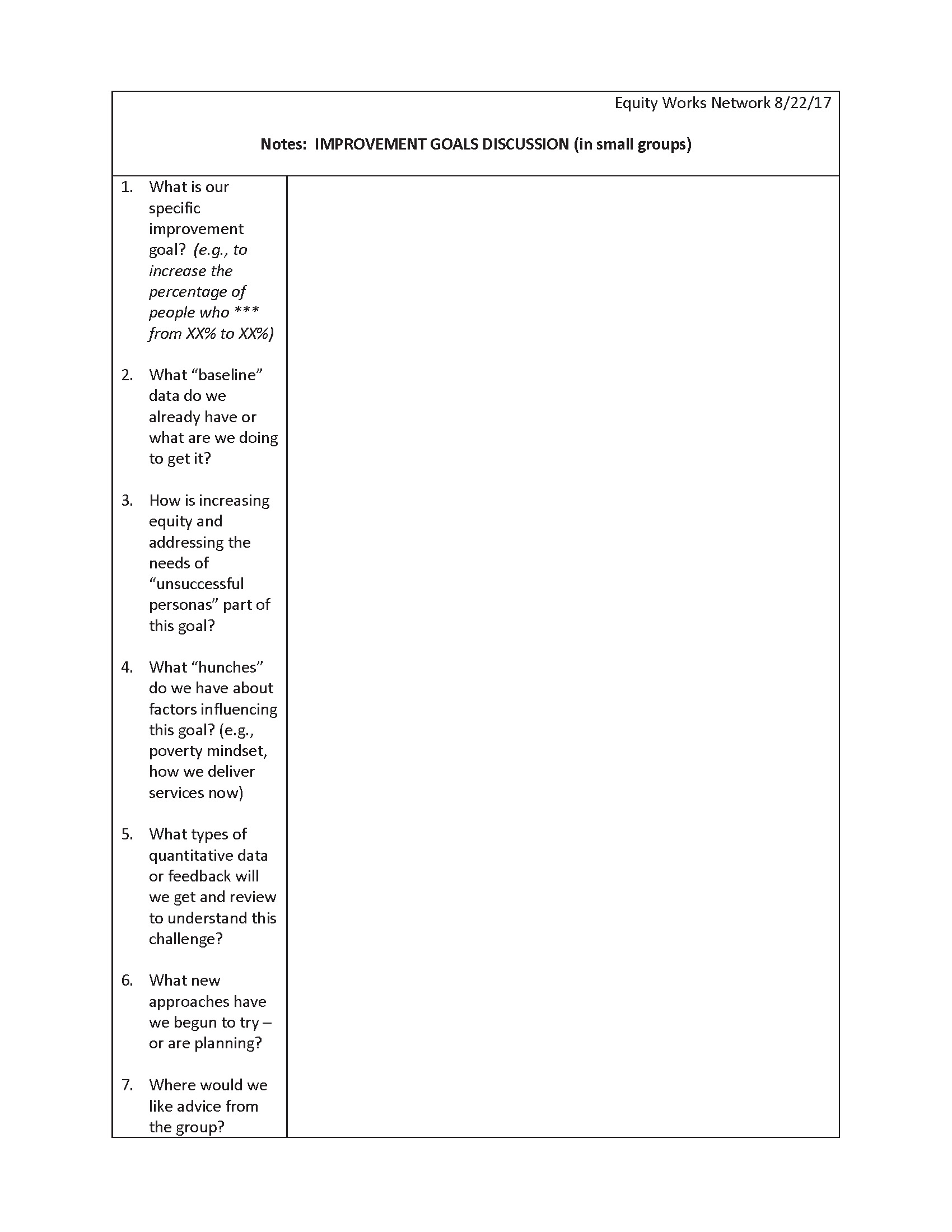 Improvement Goal Worksheet