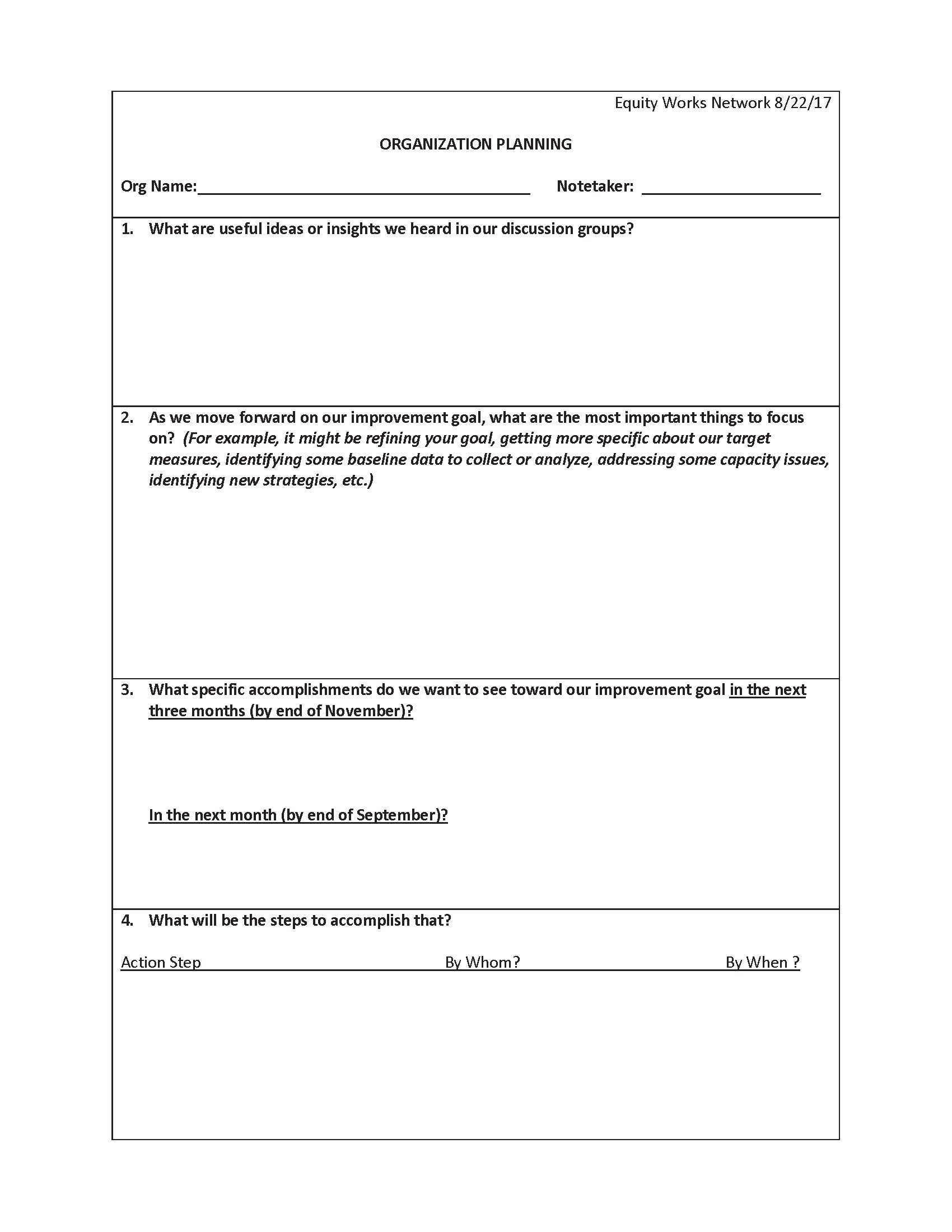 Organization Team Worksheet