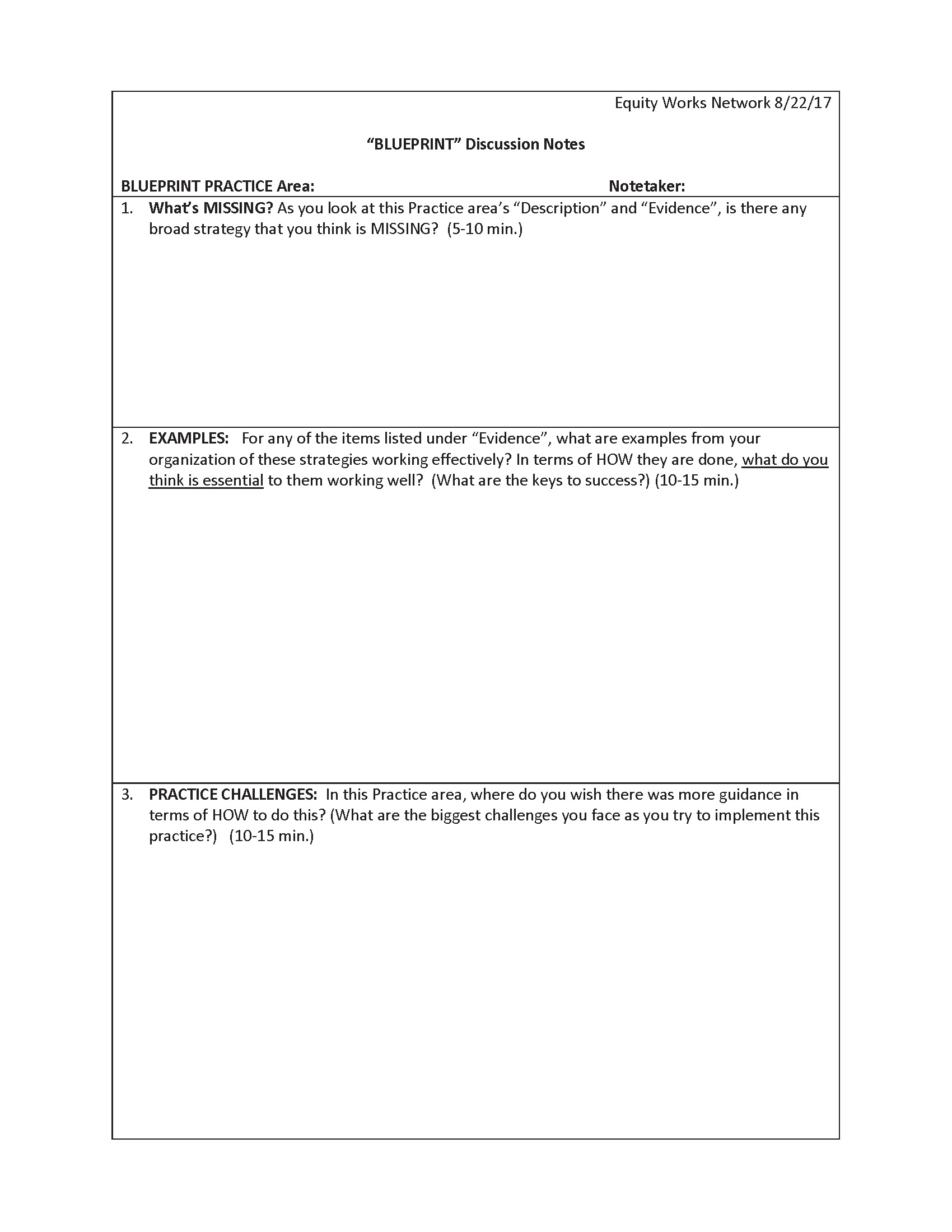 Blueprint Discussion Notes
